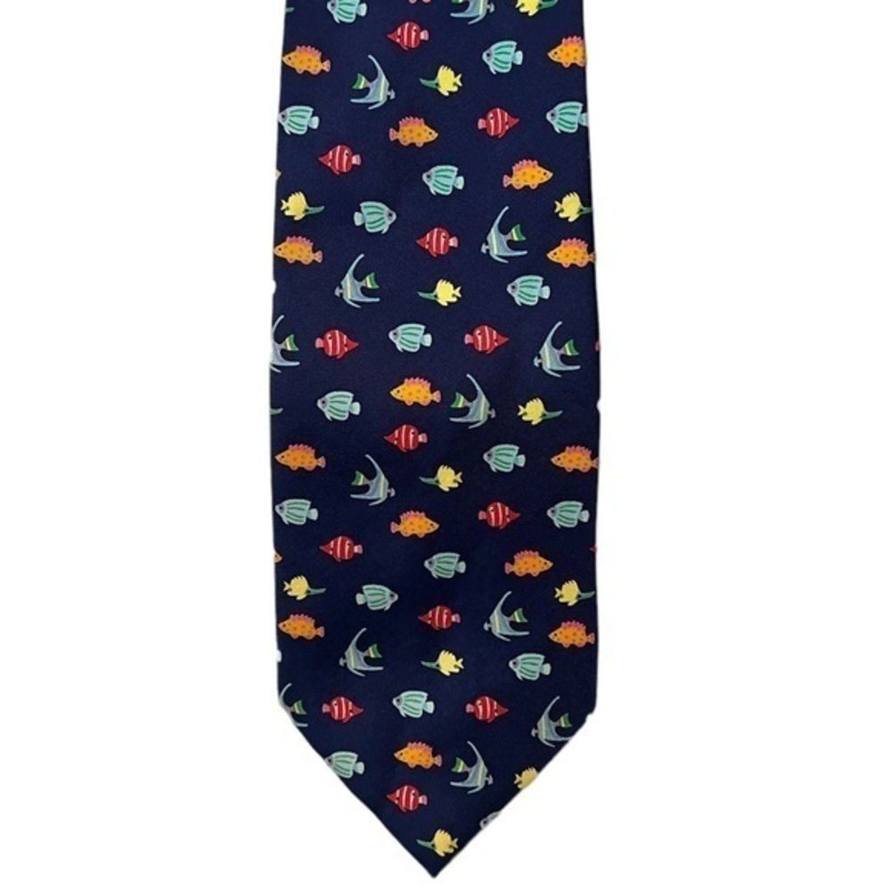 ALYNN “Tropical Aquarium“ navy blue 100% silk tie with bright colorful fish